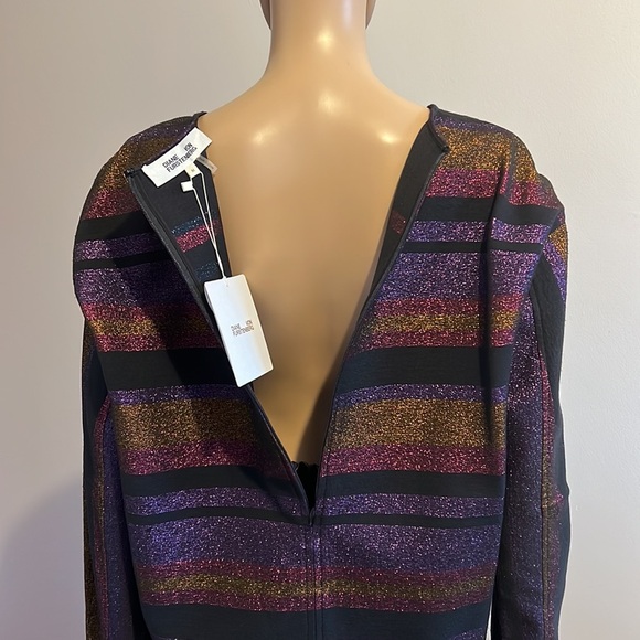 Diane Von Furstenberg Metallic Striped Long Sleeve Sweatshirt Size M - Picture 8 of 10